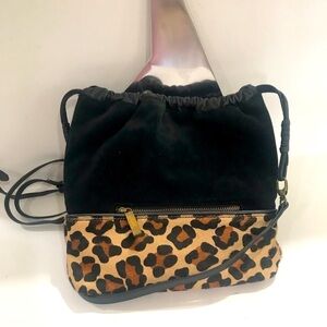 Crossbody call hide animal print black suede shoulder bag Sondra Roberts